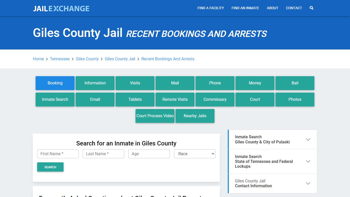 Giles County Jail TN Recent Arrests and Bookings - Jail Exchange